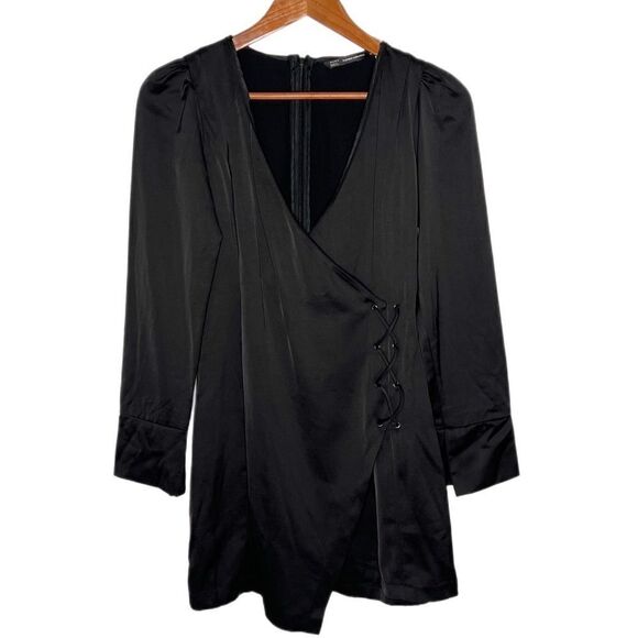 Zara Satin Effect Lace Up Wrap Asymmetrical Dress - Picture 2 of 8